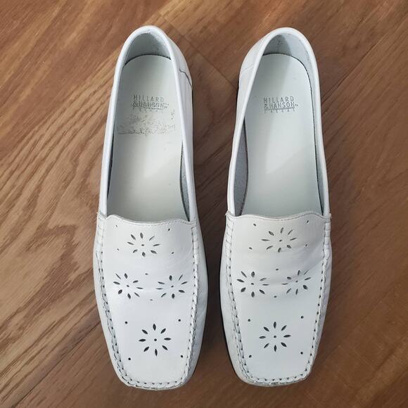 Vintage 1990s Y2K Hillard & Hanson White Leather Cut Out Loafers - Picture 1 of 8